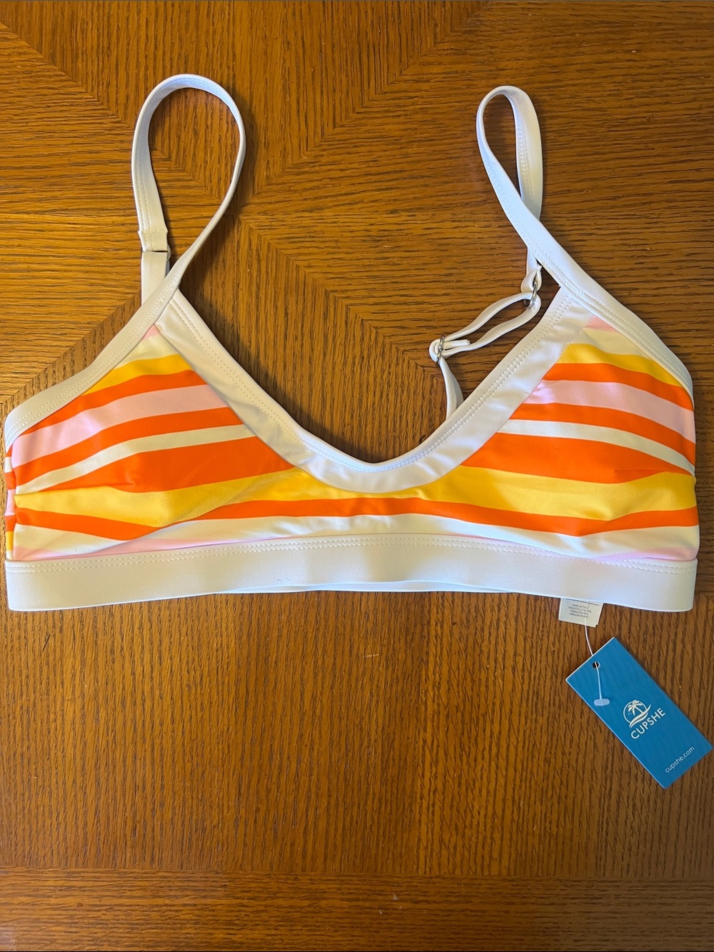 Cupshe White Orange Yellow Pink Striped Bikini Top
